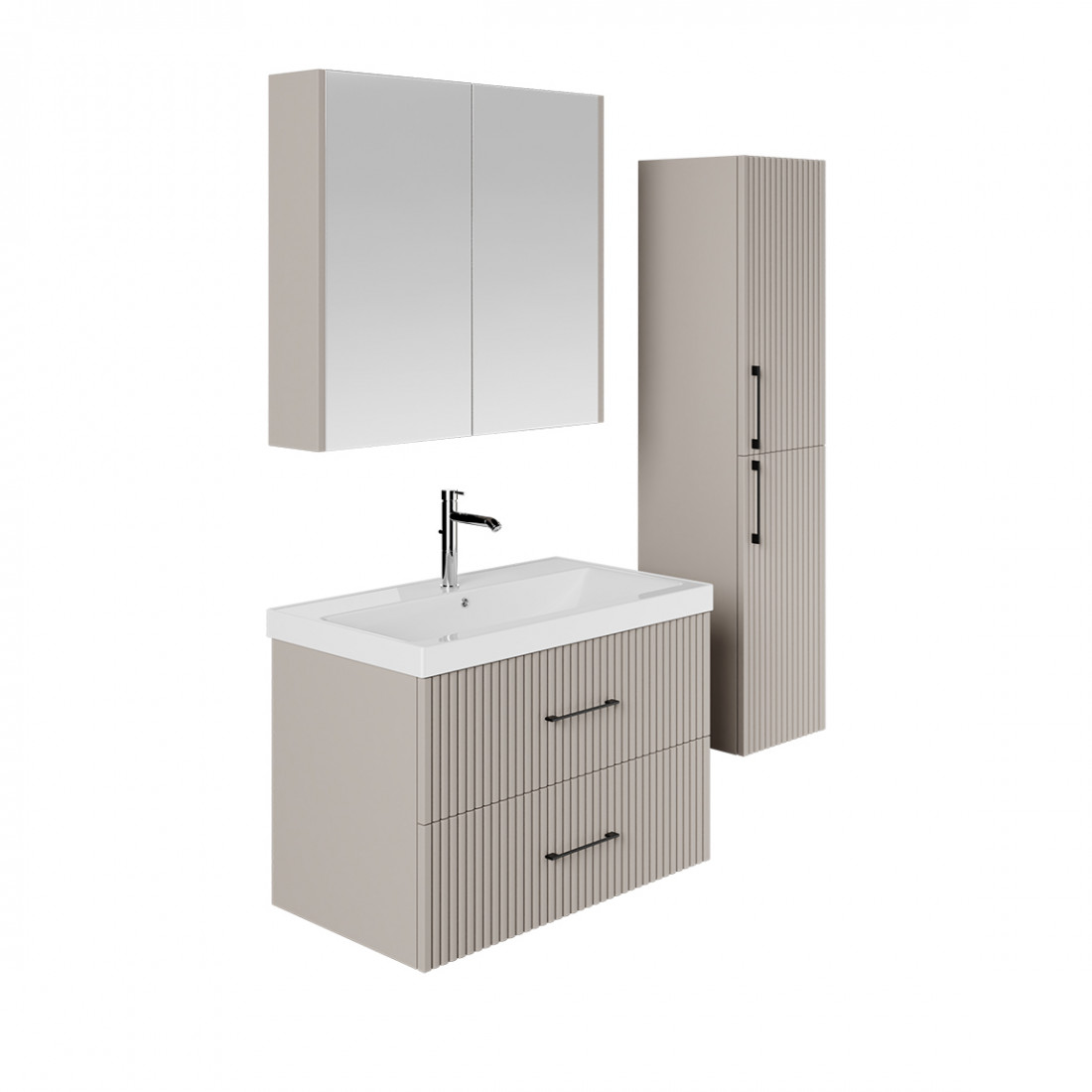 Ensemble salle de bain Liana 80 cm 3 pièces vasque céramique miroir armoire