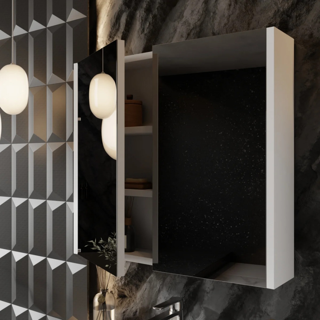 Meuble de salle de bain Venus 80 cm – Ensemble 3 pièces anthracite avec vasque céramique, armoire miroirVenus 80 cm
