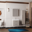Meuble de salle de bain Liana 60 cm – Ensemble 3 pièces anthracite avec vasque céramique, armoire miroir