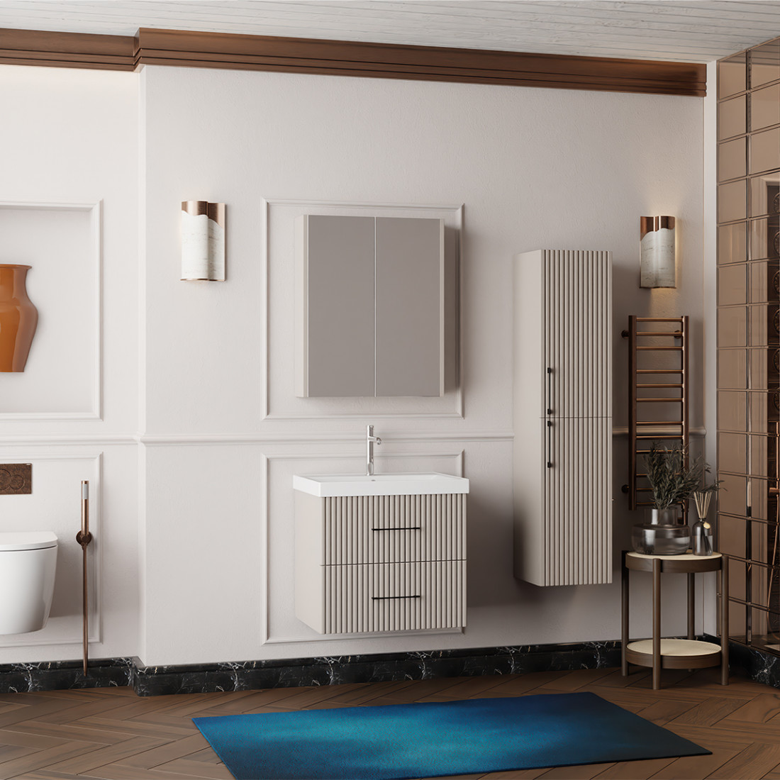 Meuble de salle de bain Liana 60 cm – Ensemble 3 pièces anthracite avec vasque céramique, armoire miroir