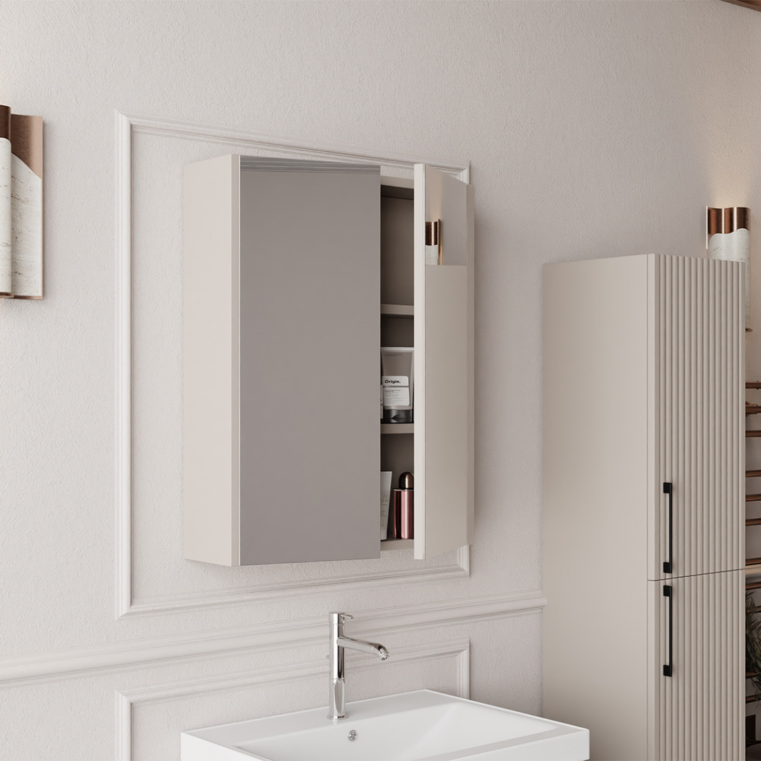 Meuble de salle de bain Liana 60 cm – Ensemble 3 pièces anthracite avec vasque céramique, armoire miroir
