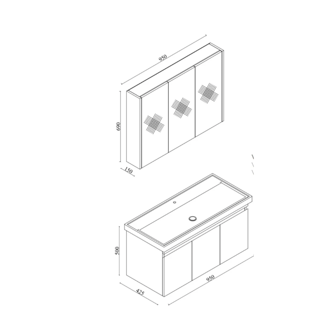 Meuble de salle de bain Venus 100 cm – Ensemble 3 pièces anthracite avec vasque céramique, armoire miroir