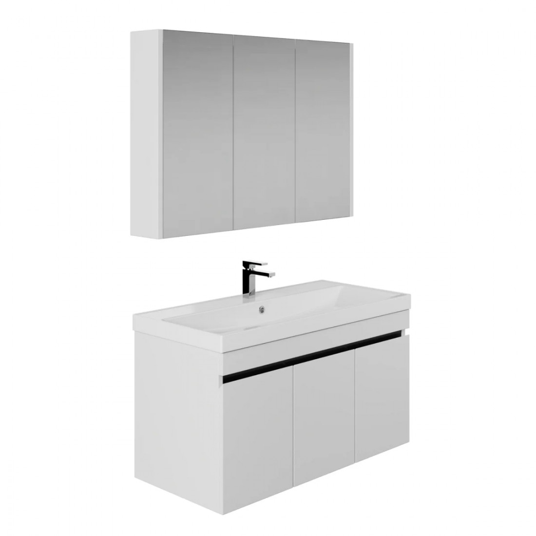 Meuble de salle de bain Venus 100 cm – Ensemble 3 pièces anthracite avec vasque céramique, armoire miroir