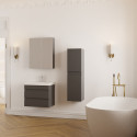 Meuble de salle de bain Lara 60 cm – Ensemble 3 pièces anthracite avec vasque céramique, armoire miroir