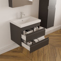 Meuble de salle de bain Lara 60 cm – Ensemble 3 pièces anthracite avec vasque céramique, armoire miroir