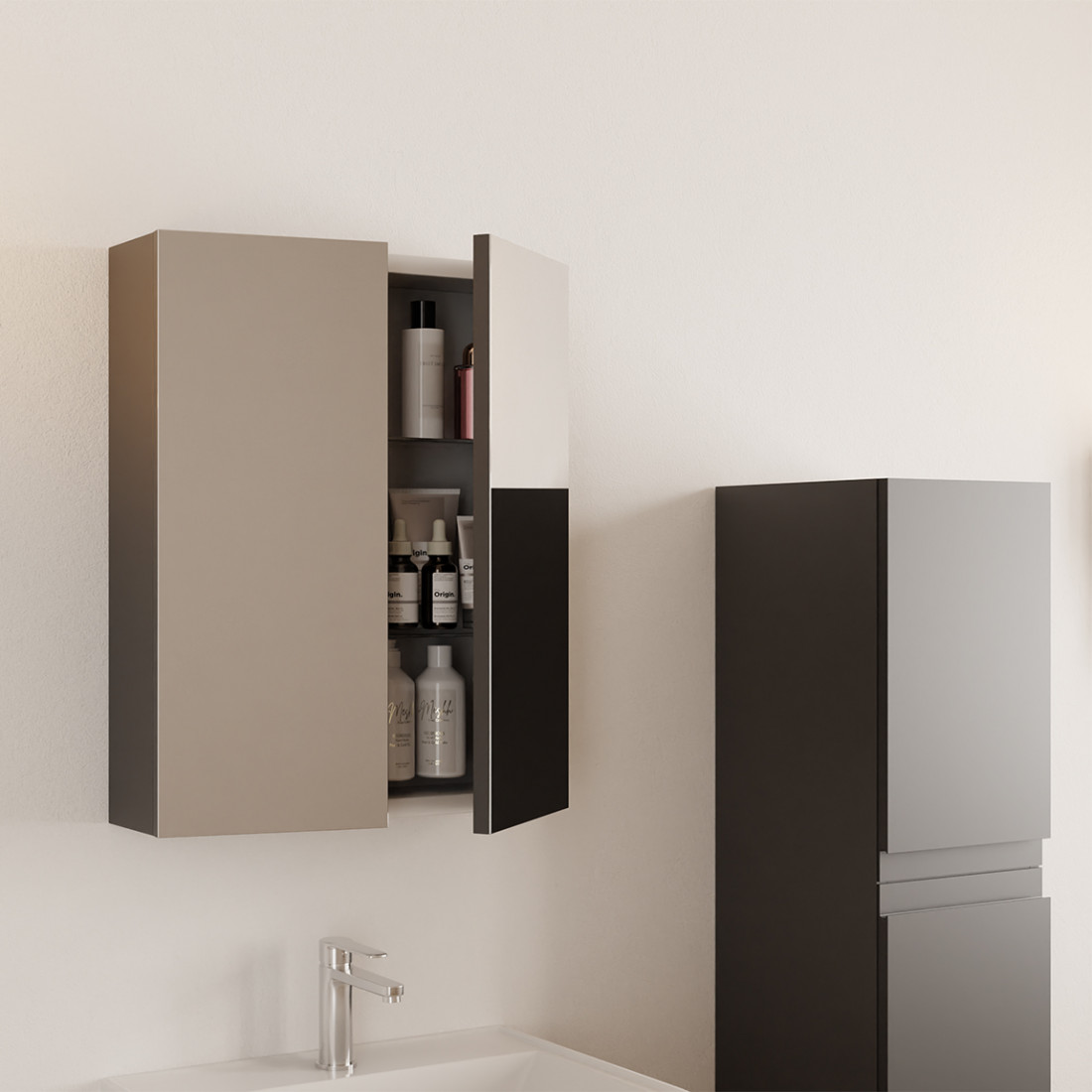 Meuble de salle de bain Lara 60 cm – Ensemble 3 pièces anthracite avec vasque céramique, armoire miroir