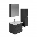 Meuble de salle de bain Lara 60 cm – Ensemble 3 pièces anthracite avec vasque céramique, armoire miroir