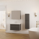 Meuble de salle de bain Lara 80 cm – Ensemble 3 pièces anthracite avec vasque céramique et armoire miroir