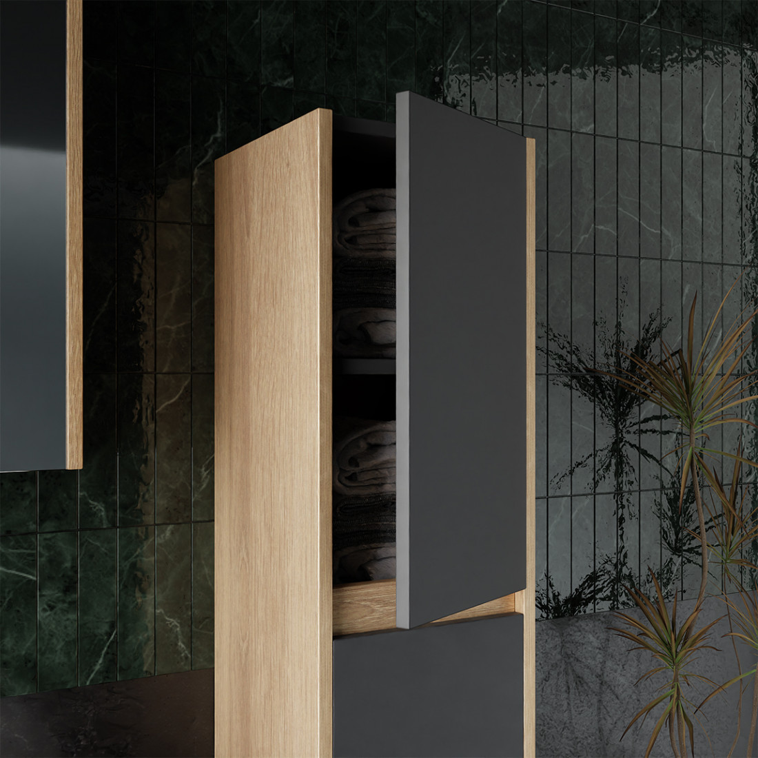 Meuble de salle de bain Dallas 80 cm 4 pièces anthracite vasque miroir colonne