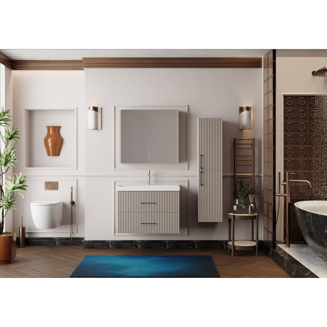 Ensemble salle de bain Liana 80 cm 3 pièces vasque céramique miroir armoire